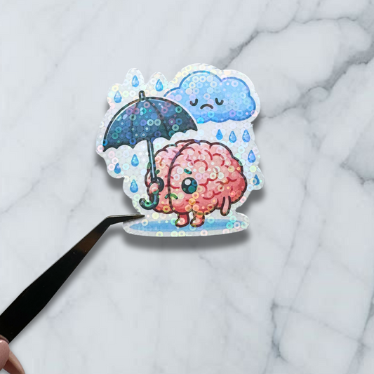 Raincloud Brain Holographic Sticker - Brain Buddies
