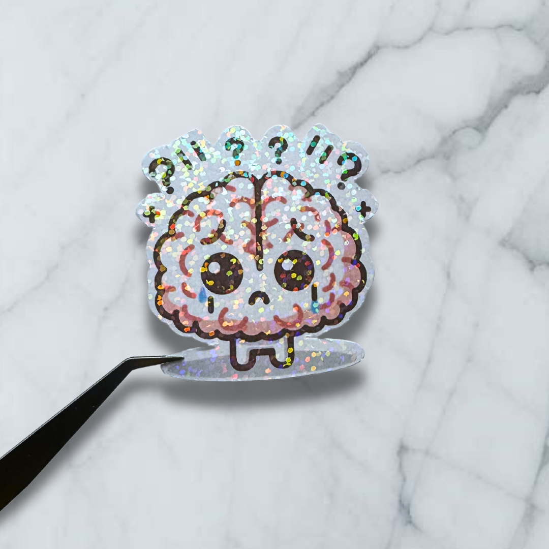 Confused Brain Holographic Sticker - Brain Buddies