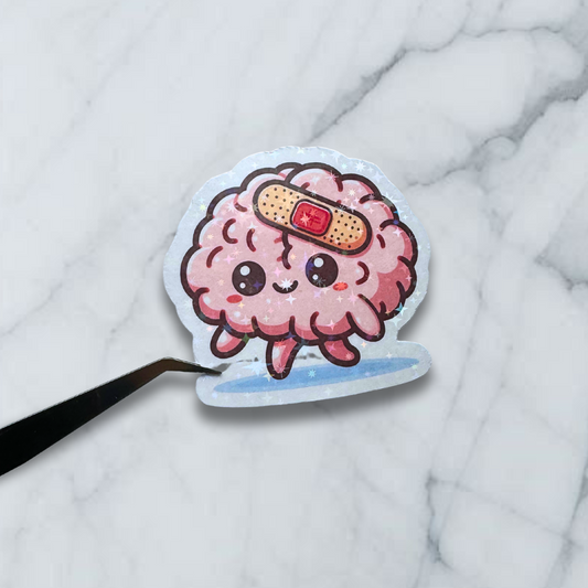 Bandaid Brain Holographic Sticker - Brain Buddies