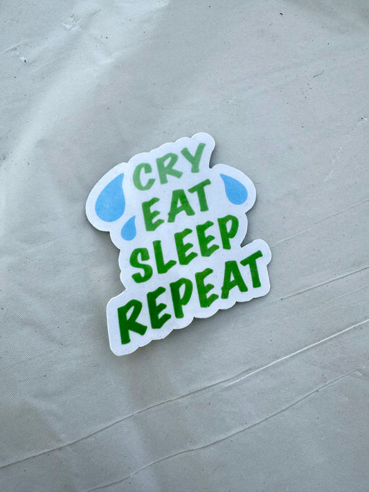 cry eat sleep repeat mental health awareness sticker